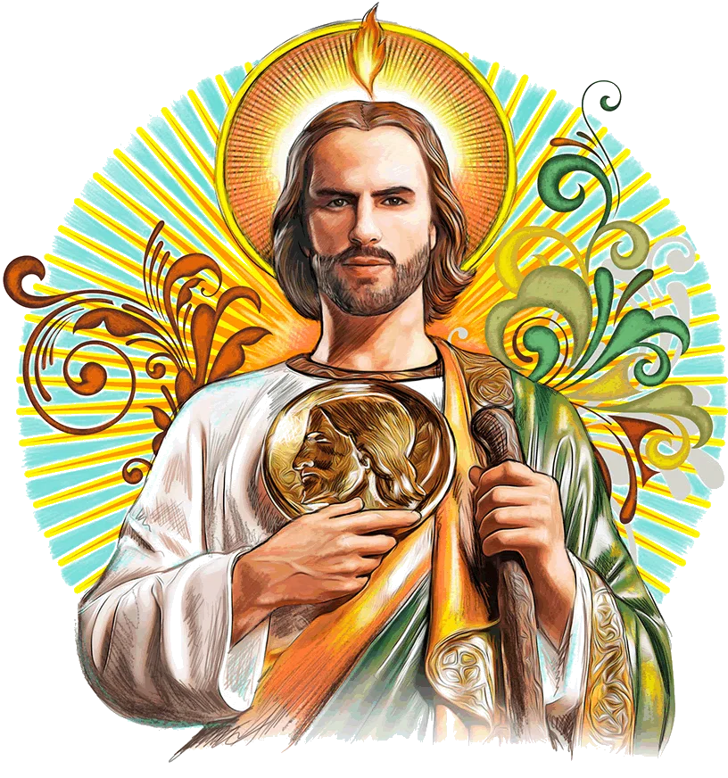 San Judas Tadeo sosteniendo el medallón con el rostro de Jesús